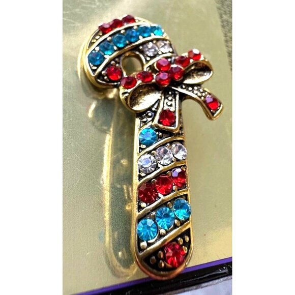 Candy Cane Brooch Pin New Christmas Jewelry Crystal Accents Candyland Ca… - Picture 3 of 13